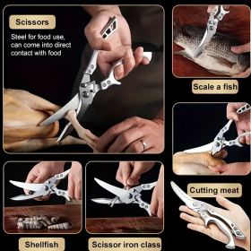 "Professional Kitchen Scissors Set - Industrial Strength German Steel with Rebound Mechanism - Cuts Bones & Veggies" (Material: 430 stainless  steel,aluminum handle)
